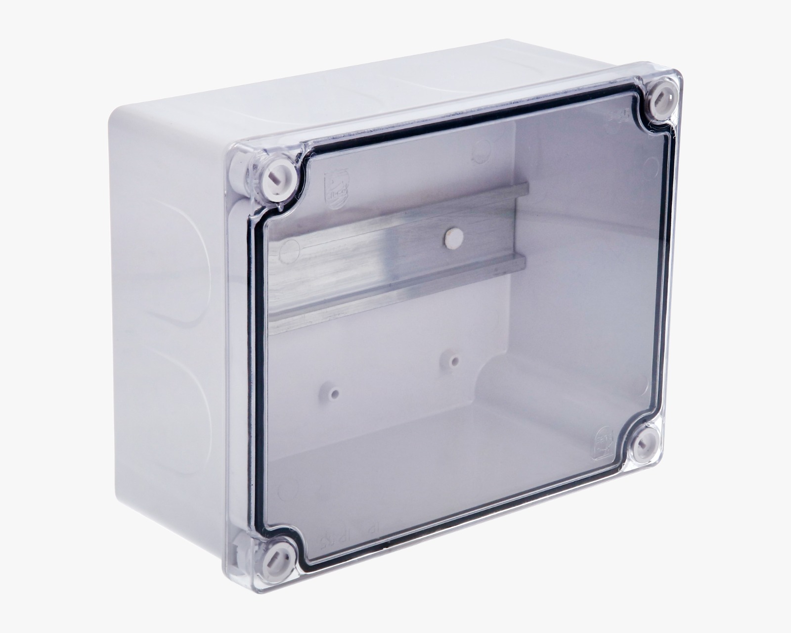 Caja de protección hermética con Riel y tapa transparente 17×22 cm