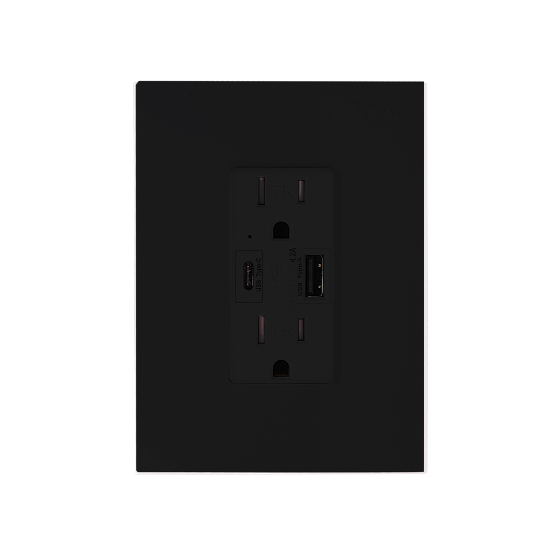 Tomacorriente Doble USB + Tipo C 4. Nova negro mate