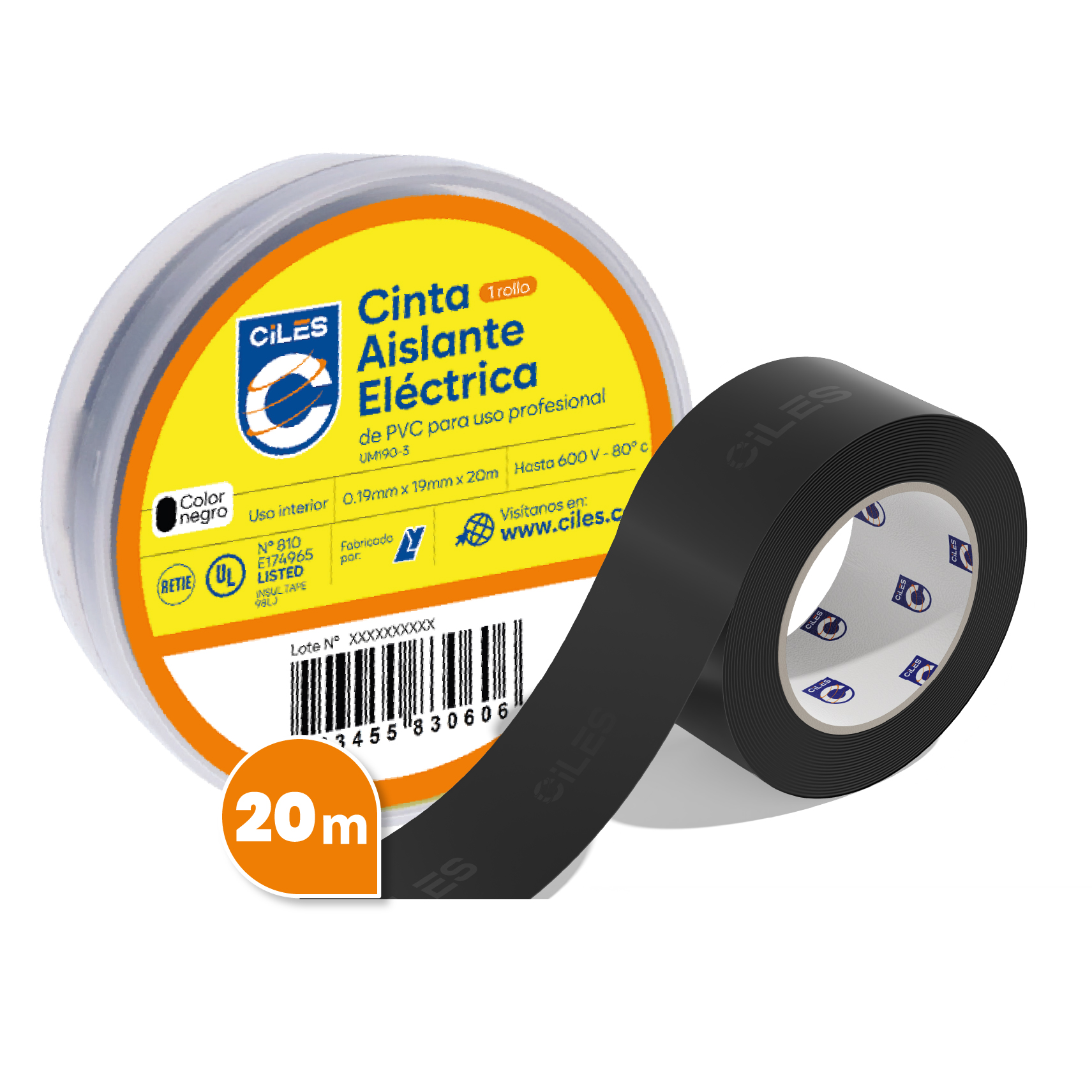Cinta Aislante Profesional 20 Mts. Negra