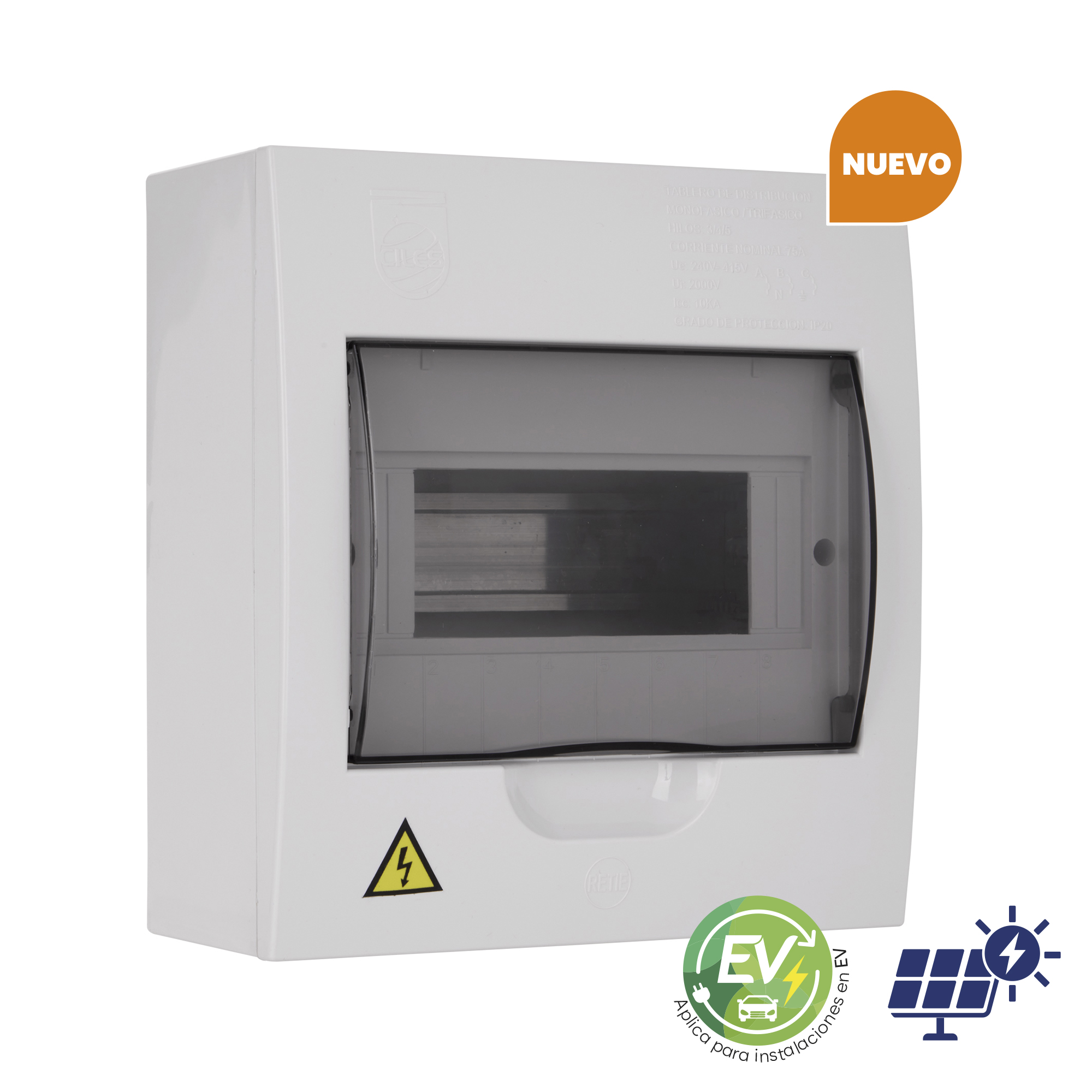 Caja de Protección Sistema Tipo Riel hasta 8 Posiciones para Sobreponer